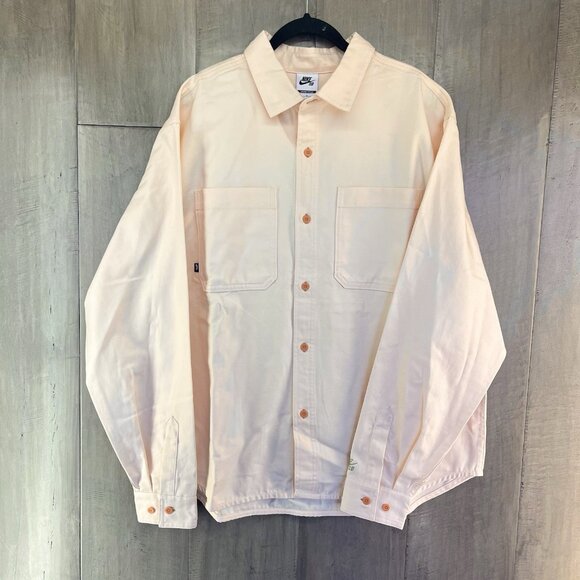 Nike SB Adult Long Sleeve Canvas Button Up Shirt Pink Size Large FV7345-838 - Picture 1 of 7